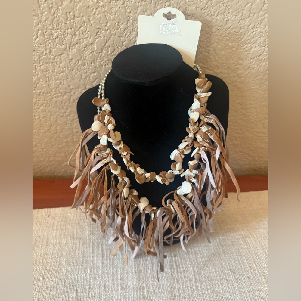 NWT MIA Bohemian Brown and Tan Fringe Necklace